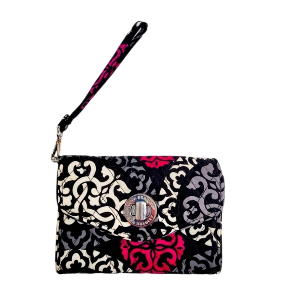 Vera Bradley Canterberry Magenta Turnlock Wallet Wristlet Black Pink Design